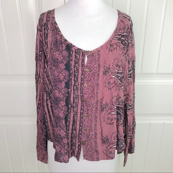 O'Neill Mulberry Pink Knit Ariel Boho Peasant Top - Picture 2 of 6